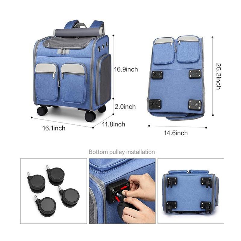 Pet Backpack with Large Space, Silent Universal Wheels, and Foldable Handle Cat Carrier.