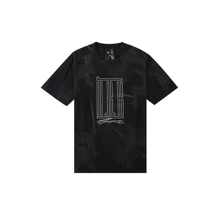 adidas Wj Aop Tee Pattern Printing Sports Training Casual Short Sleeve Black Men s HE5140 XL