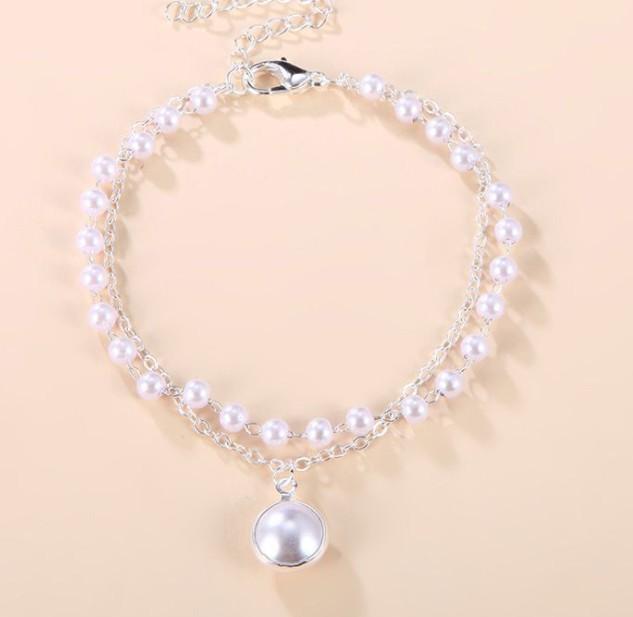 European and American retro ins simple double-layer pearl bracelet, cold design port style fashionable bracelet серебряный