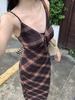 Vintage French Style Gingham Slip Dress With Mesh Overlay For Summer Casual Wear