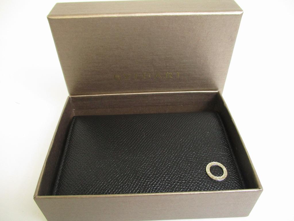 Authentic BVLGARI Black Grain Calf Leather Business Card Case Card Holder #a971  Pre-owned