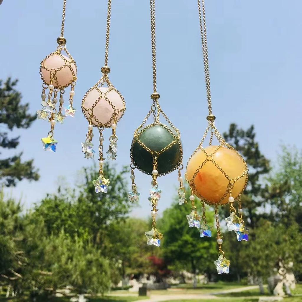 Colorful Natural DIY Crystal Car Hanging Ornament Catcher Decorations With Moon Star Pendant Jewelry