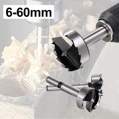 Forstner-Herramienta de carpintería multidiente, 6mm-60mm, bisagra de sierra, brocas de perforación, vástago redondo, cortador de acero de alto carbono, 1 ud.