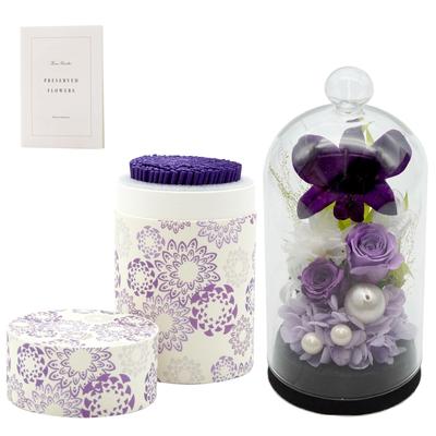 Hana Marika Sympathy Flowers, Preserved Flowers, Memorial Flower Dome, Incense Set, Incense and Flowers, Gift (Purple & Lavender Set)