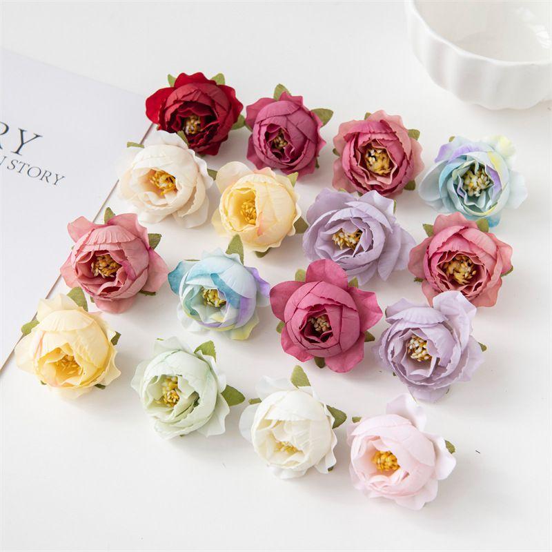 40/80pcs Artificial Flower Silk Rose Wedding Garden Festival Party Wreath Headdress Diy Gift Home Vase Scrapbook Bridal  Decor