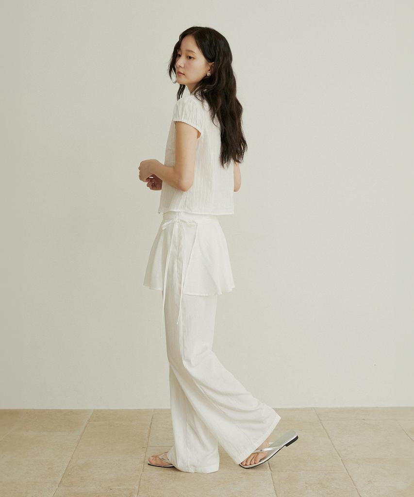 Adowl Nylon Flare Layered Skirt Pants - White