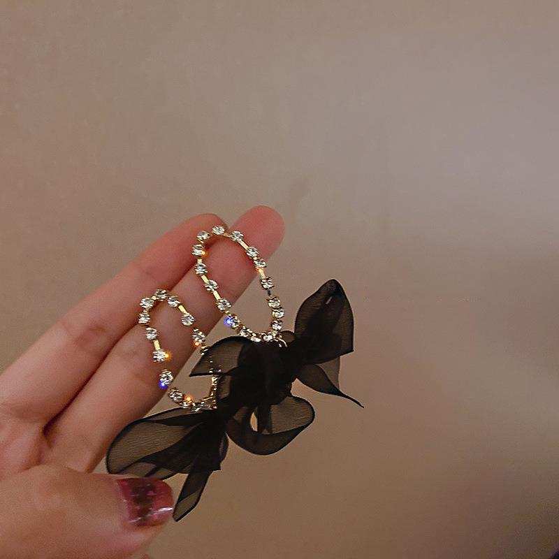 New trendy 111 silver needle fabric black bow earrings, temperament Internet celebrity earrings earrings earrings 925 silver needle