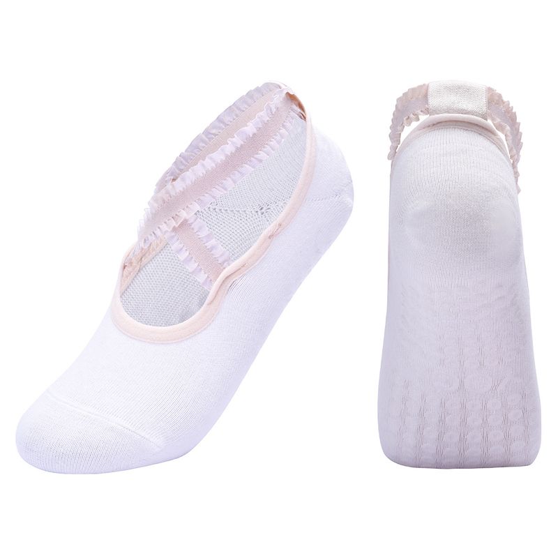 

[Маленький быстрый реверс] круглый носок с перекрестными ремешками, носки для йоги из гребенного хлопка, нескользящие, с кружевным краем, танцевальные колготки, носки для тренировок White [35-40]]