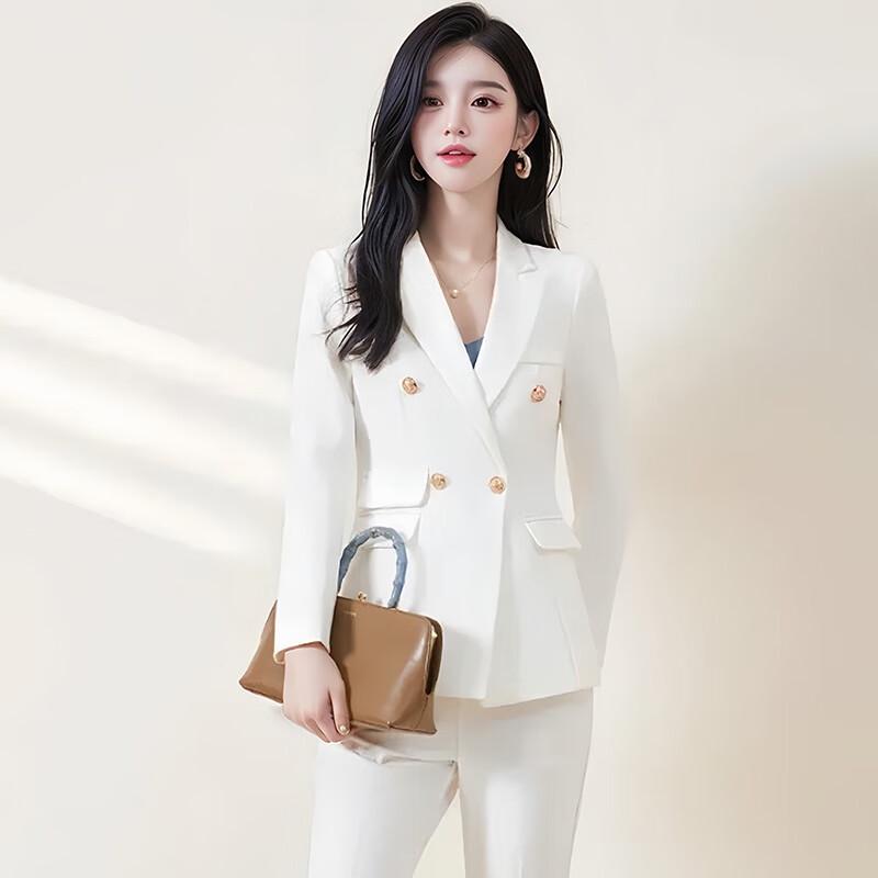 Women's White Professional Blazer & Trousers Set