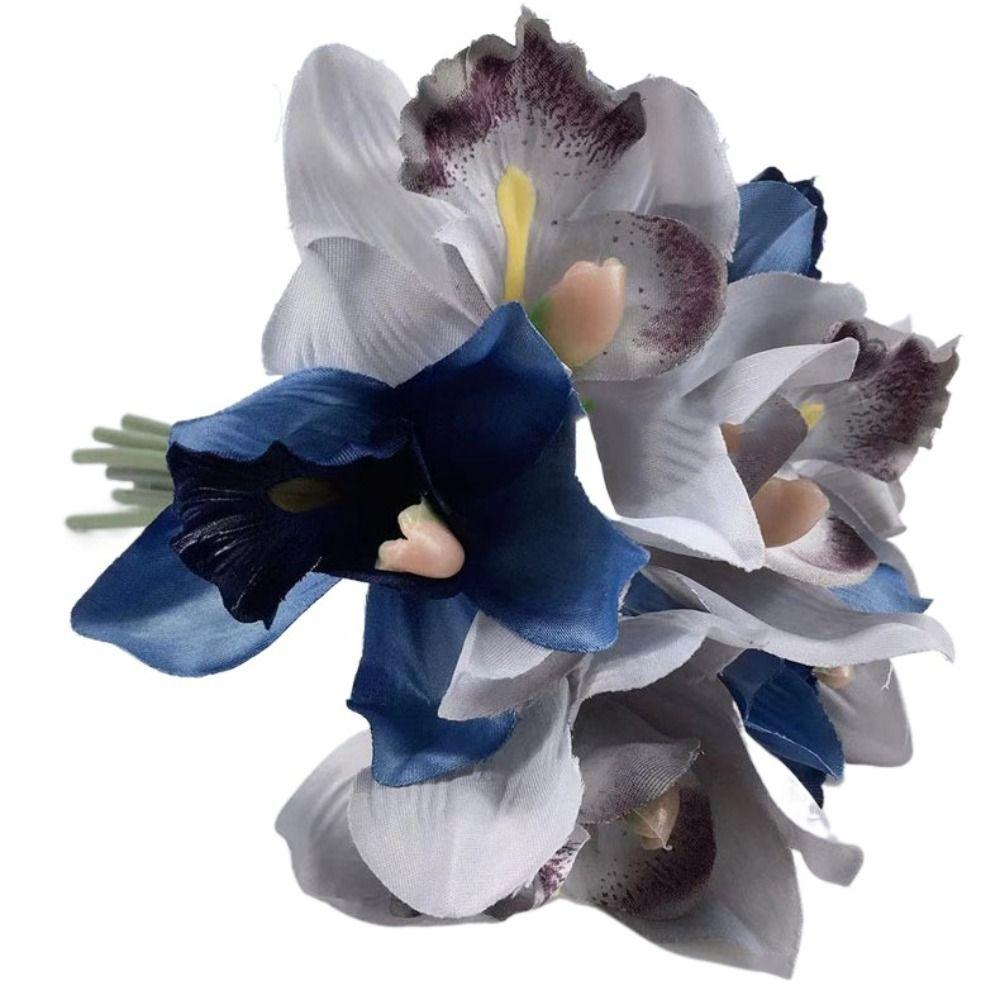 

Винтажные искусственные цветы 7 головок орхидея искусственные растения DIY букет из искусственных цветов спальня синий