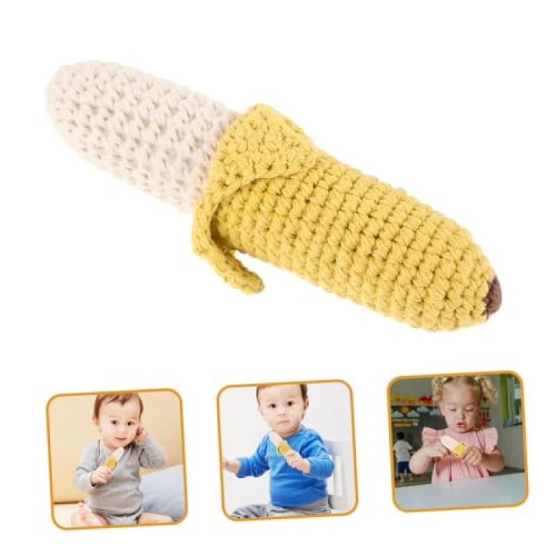 Crocheted Banana Teething Rattle - Soft Baby Grasp Toy, Newborn Soothing Toy with Hook for On-The-Go