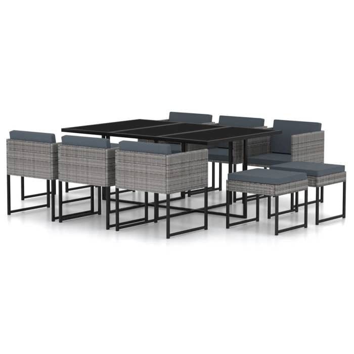VidaXL Salon de jardin 11 pcs avec coussins Résine tressée Gris
