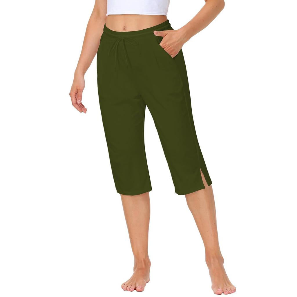 Women Elastic High Waist Pant Casual Fit Wide Leg Long Pants Trousers With Pockets