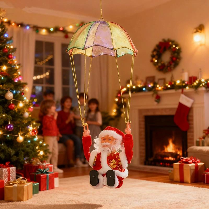 Christmas Santa Electric Parachute Toy With Music And Light For Kids Holiday Decor