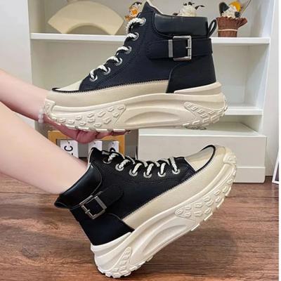 2025 Frühling Herbst Mode klobige High-Top weiße weibliche Freizeitschuhe 5cm Erhöhung Sport Stil Lace Up Frauen Turnschuhe 35-40