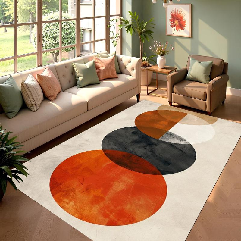 Orange Geometrischer Teppich Matte Teppich Kreis Streifen Abstraktes Muster Modern Künstlerisch Stilvoll Heimdekoration Wohnzimmer Innen Teppich