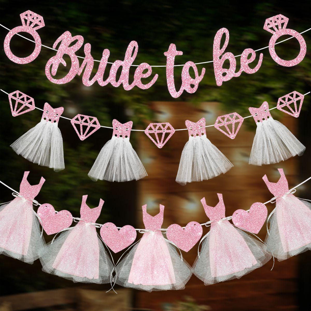 

New Arrival Bride to Be Banner Set Letter Heart Pull Flag Wedding Theme Party Decor 3PCS рожевий