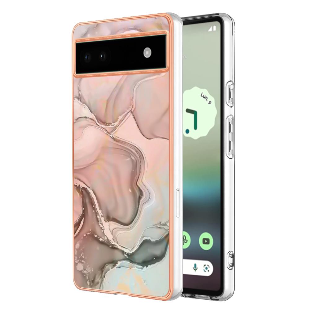 

YB IMD Series-16 Style E For Google Pixel 6a IMD Marble Pattern Phone Case 2.0mm Anti-drop TPU Cover Pink