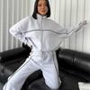European and American Casual Set with Long Sleeve Cardigan Hoodie and Lace-up Striped Pants