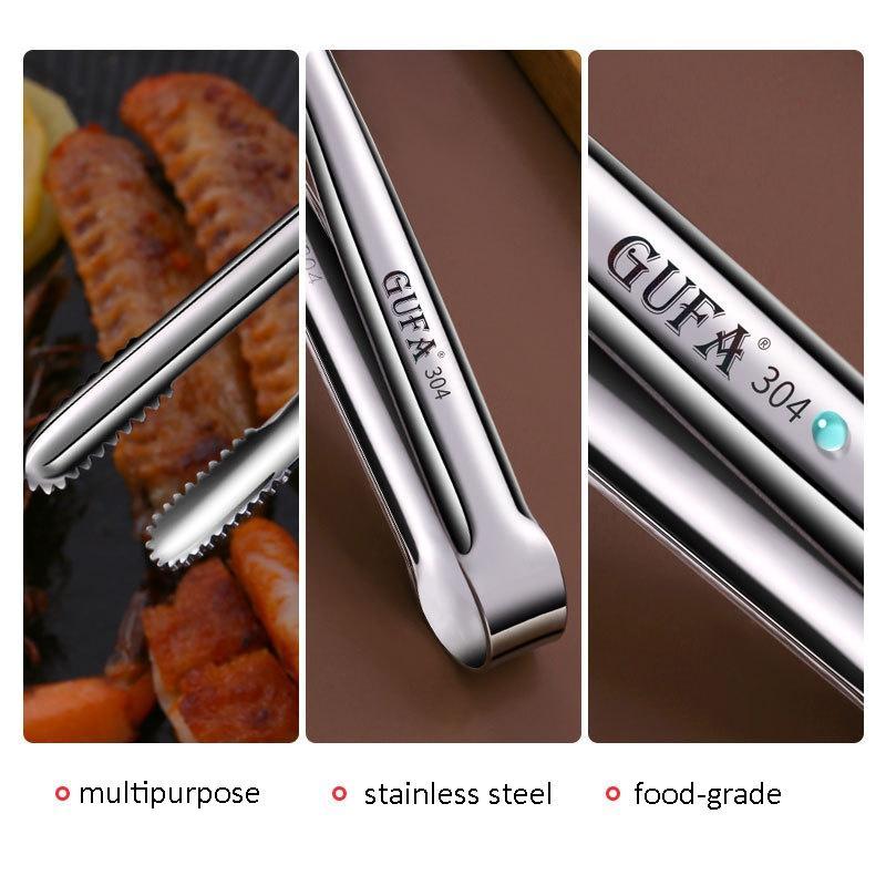 Grill Tongs Stainless Steel Food Tongs For BBQ Cooking Utensils Tongs Silver Non-Slip Tongs Camping Supplies Kitchen Tongs
