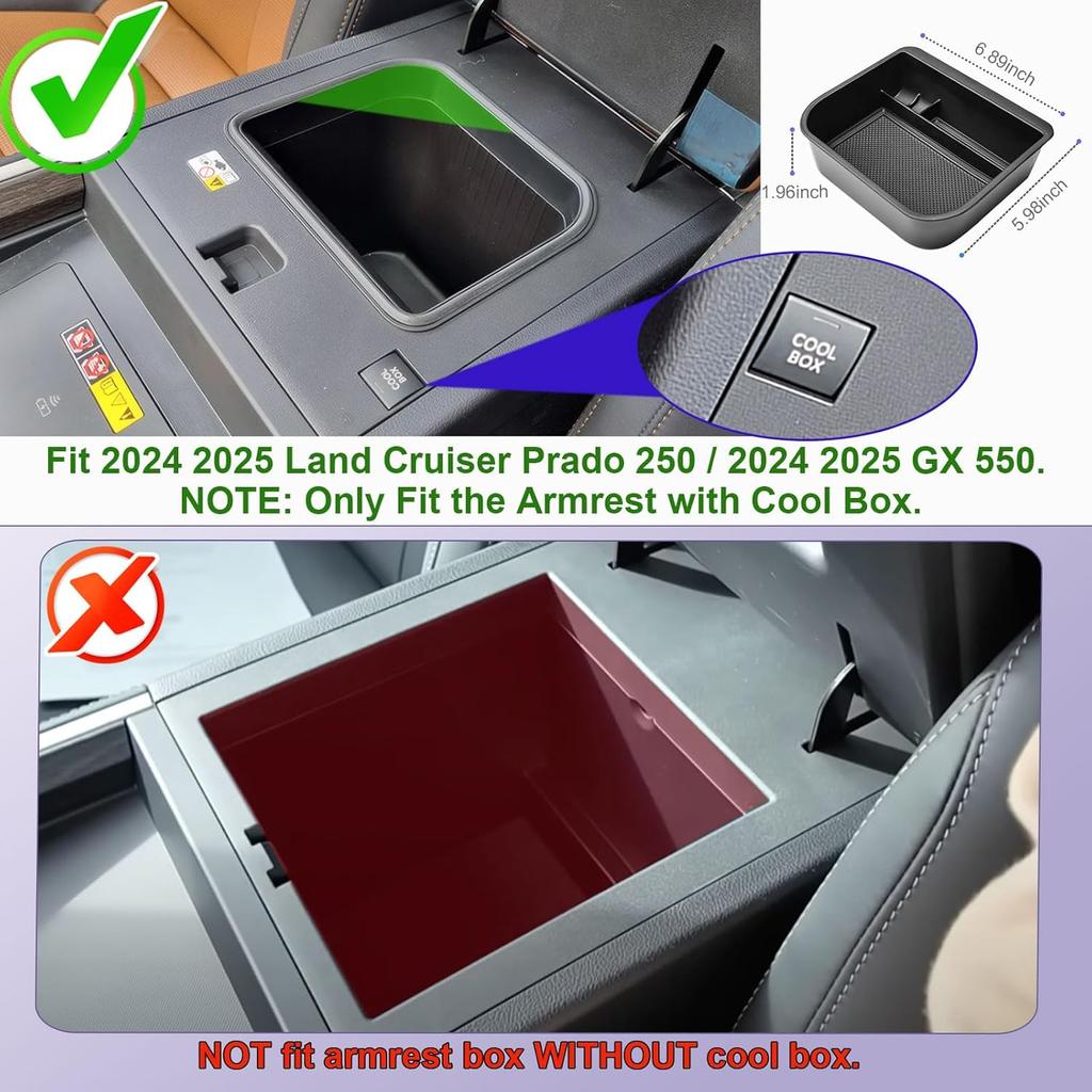 RUNROAD Center Console Organizer Tray Compatible With 2024 2025 Toyota Land Cruiser Prado 250 / Lexus GX550 Accessories, Ert Armrest Storage Tray For