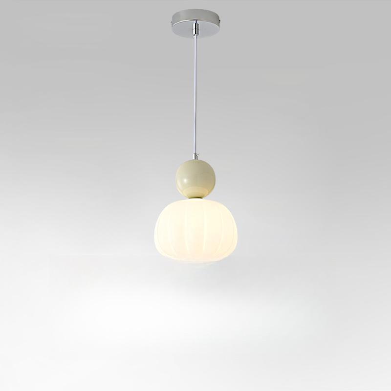 Cream Style Pumpkin Pendant Light: Modern Minimalist Bedside Lamp for Master Bedroom, Bar Counter, or Foyer with Single Head Cord Suspension.
