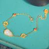 Retro Ruyi Gourd Bracelet with Imitation Hetian Jade and Zirconia Coin - Court Style Jewelry for Women