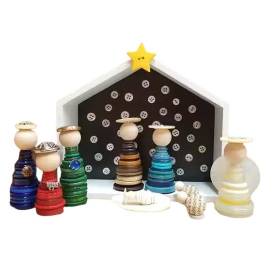 DIY Button Nativity Scene Craft Kit with Buttons & Beads Handmade Christmas Ornament Activity