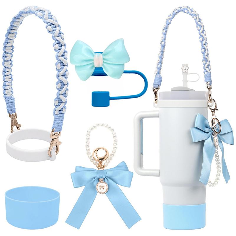 Stanley Cup Zubehörset, Schleife Perlenkette Geflochtenes Design Wasserflaschen-Trageband, Silikon Stanley Cup Schutzhülle