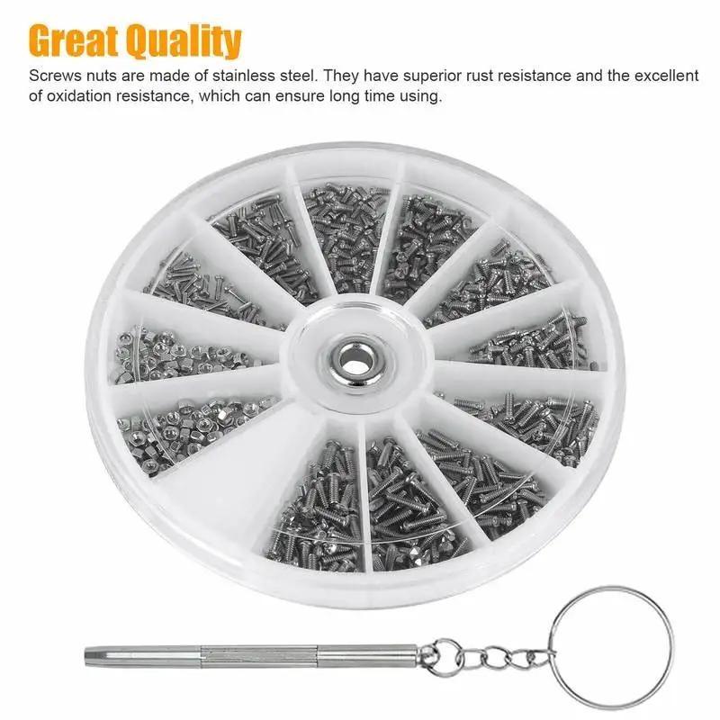 12 Kinds Tiny Screws & Nuts Assortment Kit, M1 M1.2 M1.4 M1.6 Micro Screws, Professional Watch Eyeglasses Frame Repair Tools Set with Screwdriver
