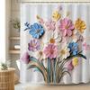 Badezimmer Vintage 3D Blumiges Duschvorhang Rosa Blau Blume Duschvorhang Mit 12 Haken Wasserdichtes Gewebe Bad Dekoration