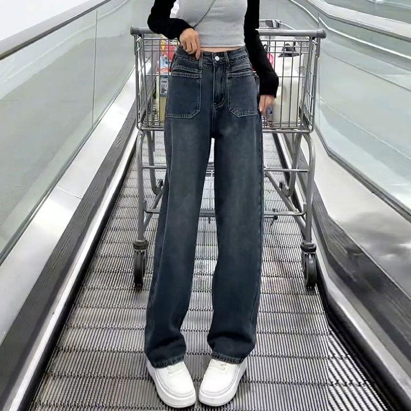 

Женские джинсы грушевидной формы с высокой талией, широкими штанинами, передними карманами в американском стиле и свободным прямым кроем длиной до пола. XL