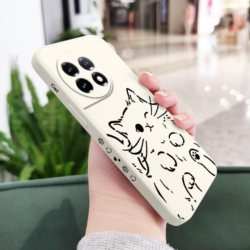 Smart Cat Phone Case For Oneplus 13 13R 12 12R 11 11R 10 10R 10T 9R 9RT 9 8T 8 7 7T Pro 5G Liquid Silicone Cover