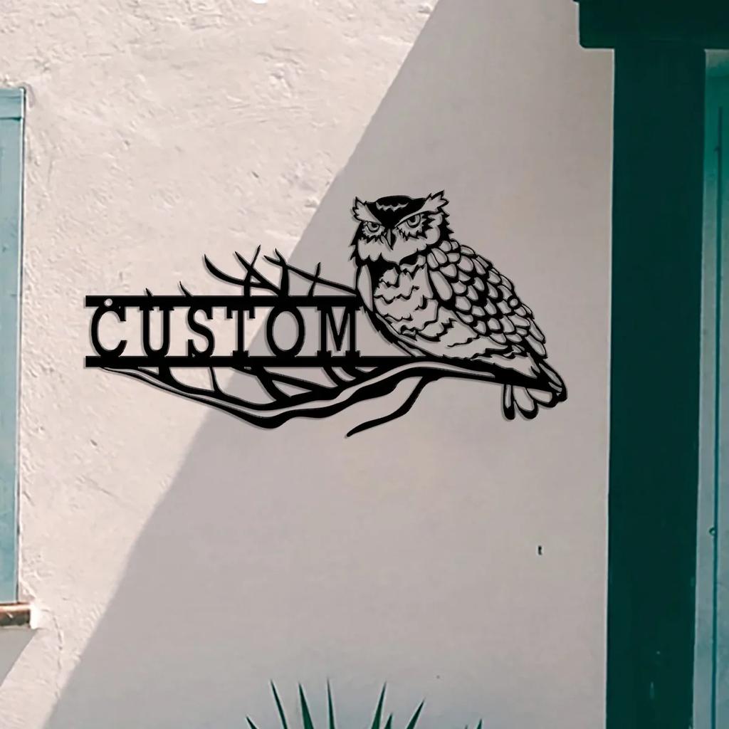 Metal House Number Owl Address Sign, Custom Street Number Plaque, Wrought Iron Door Decor