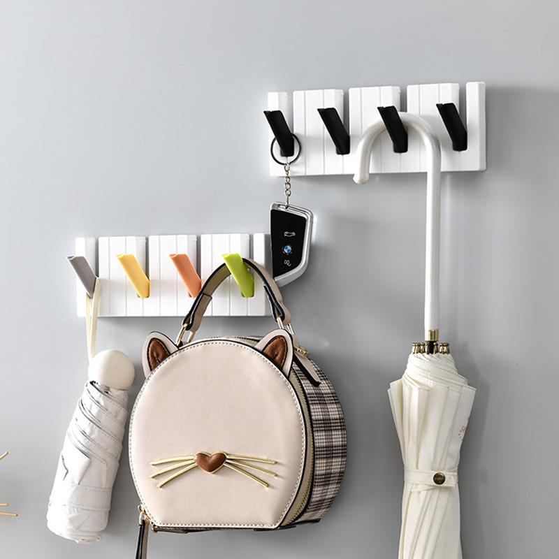 Creative No-Drill Adhesive Hooks: Four-Grid Multipurpose Organizer for Coats, Bags, Hats – Ideal for Foyer, Bathroom, and Kitchen