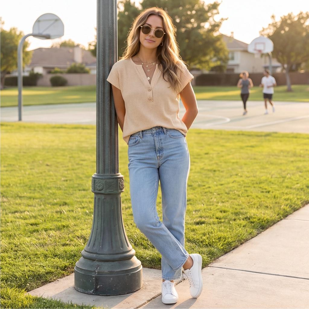 Ladies' Casual Loose And Fashionable Short Sleeved Pullover Top