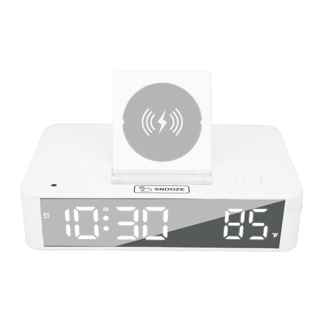 10W Digital Alarm Clock One Button Lifting LED Mirror Electronic Clock with 10W Wireless Charging for Bedroom