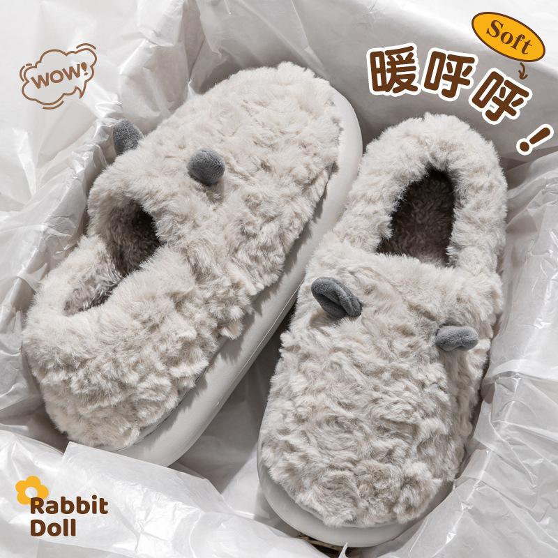 High Bag Heel Cotton Slippers Women's Winter New Snow Boots Fleece Thickened Bottom Non-slip Plush Cotton Shoes Women's Outer Wear