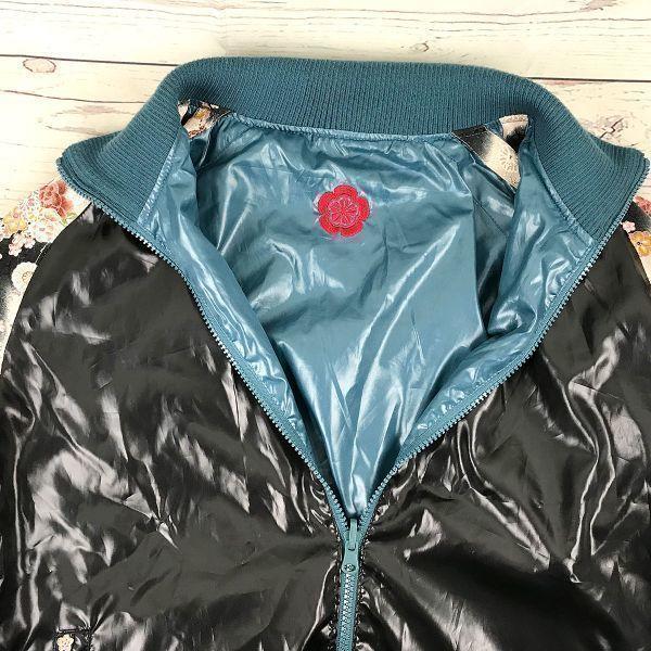 TEN-NEN/Sukajan/Floral Back Embroidery/Koi Fish/Men’s M/Black×Pink×Teal/Blouson/Outerwear/Japan(USED)