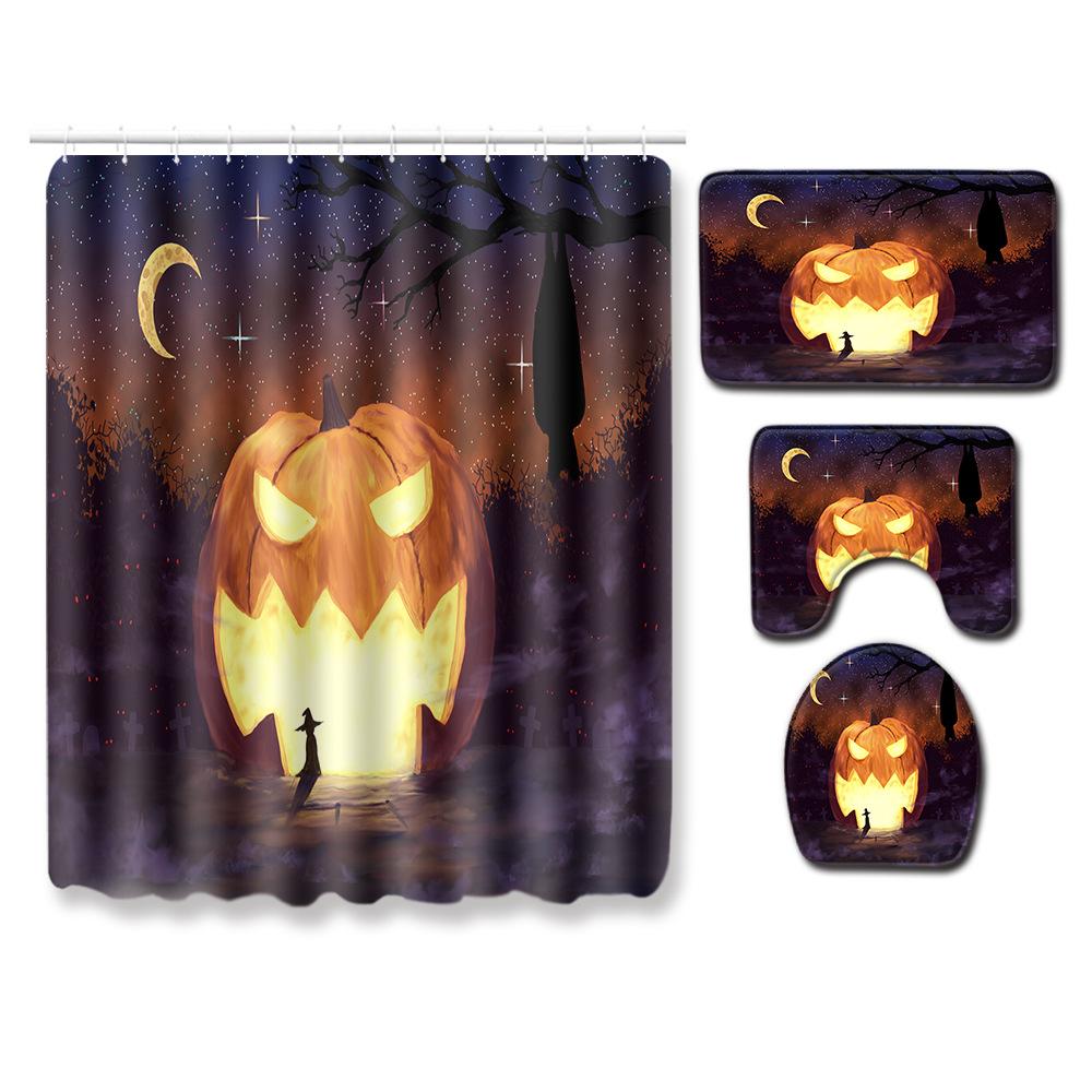 Halloween Shower Curtain Floor Mat Combination Four-Piece Set Bathroom Toilet Carpet Door Mat