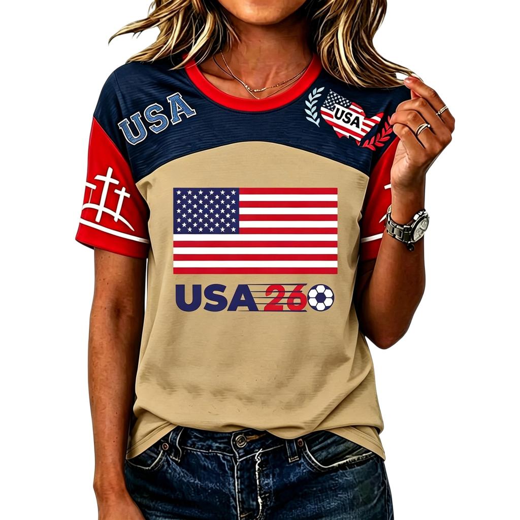 Women's Casual Short Sleeve Pullover T-Shirt Soccer Graphic Print Crew Neck Top Lightweight Comfortable Fit