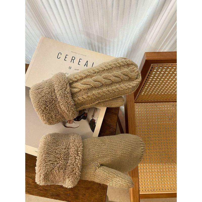 

Подарочная коробка для мужчин и женщин, школьный рюкзак, вязаные перчатки с открытыми пальцами, шерсть Milk tea color One size