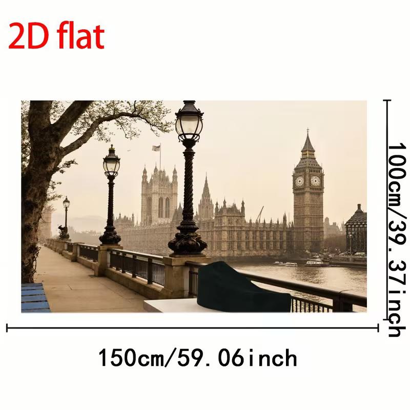 Sfondo Classico 2D di Londra, Big Ben, Palazzo & Fiume Tamigi Sfondo Studio