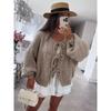 Solid Color O-neck Lace-up Knitted Cardigan Women Autumn Winter Streetwear Casual Simplicity Sweater Coats