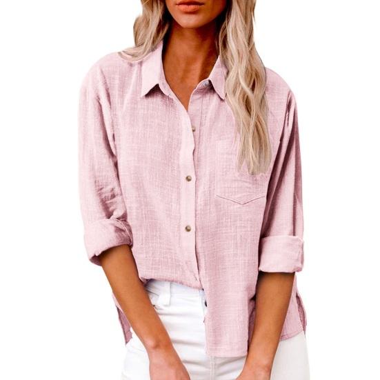

Women Shirt Lapel Long Sleeve Single Breasted Shirt Tops Pure Color Loose Fit Casual Shirt Work Party Daily Wear S світло-рожевий колір
