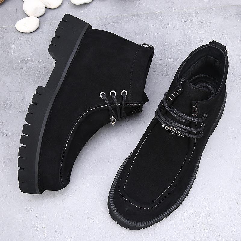 Trendy Brand Retro Martin Boots Men's Leather Knight Boots Desert Mickey Big Head Locomotive Boots Thick Sole Heightening Tooling Short Boots
