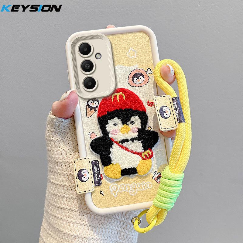 

KEYSION Мультяшный Милый Плюшевый Вышитый Чехол для Samsung A55 5G A35 со Шнурком Силиконовый Противоударный Чехол для Телефона для Galaxy A25 A15 5G for Samsung A55 5G