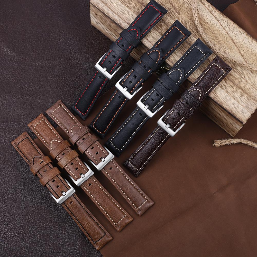Crazy Horse Leather Strap 18mm 19mm 20mm 22mm Watch Band Men Women Sport Bracelet Replacement Belt Watches Accessories