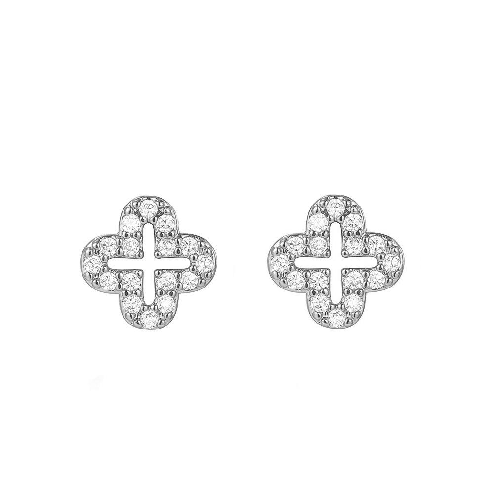 Sterling Silver Four-Leaf Clover Stud Earrings for Women - Comfortable for Sleeping