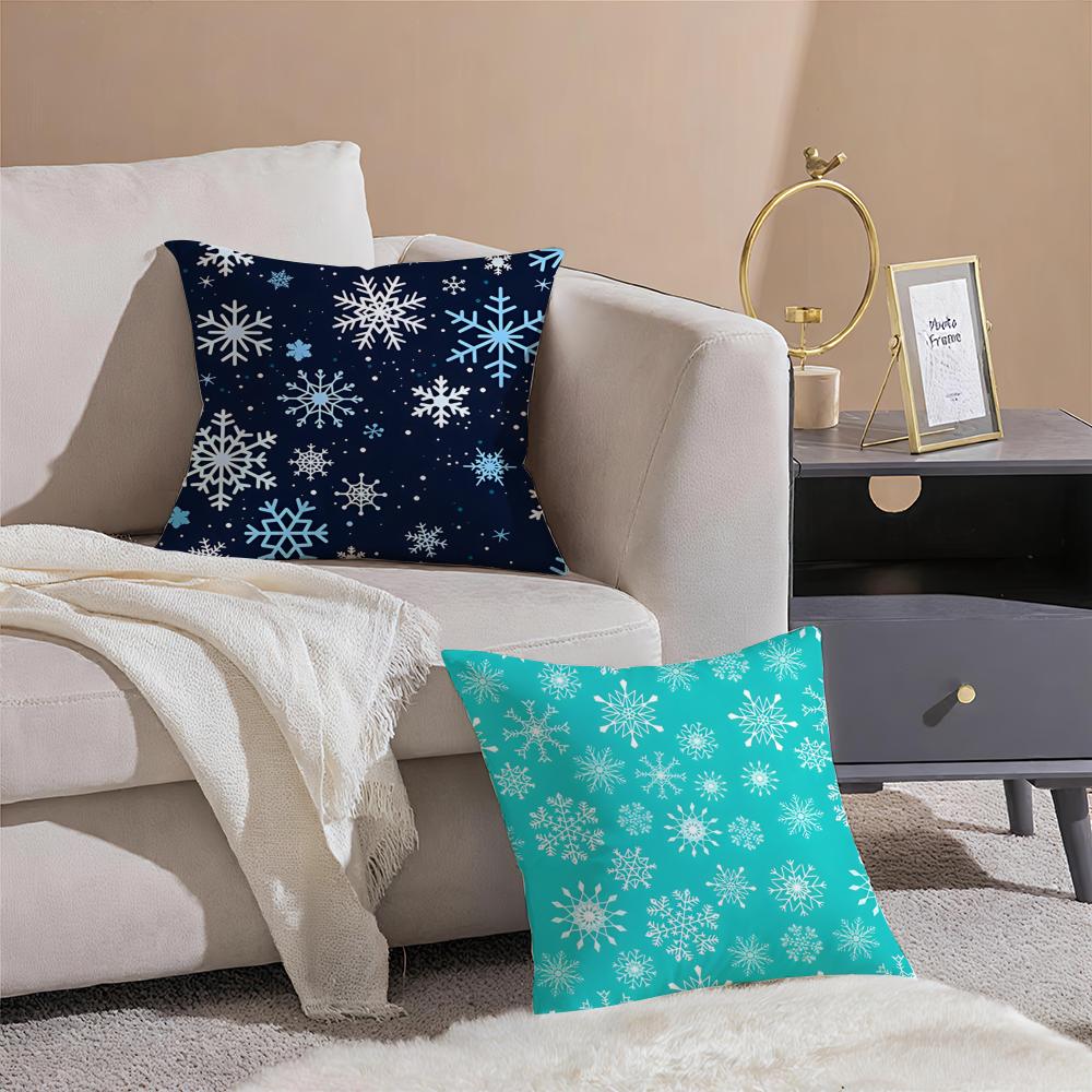 C-Weihnachten Schneeflockenmuster Kissenbezug Quadratisches Kissen Schlafzimmer Sofa Freizeit Komfortkissen Wohnzimmer Heimdekoration